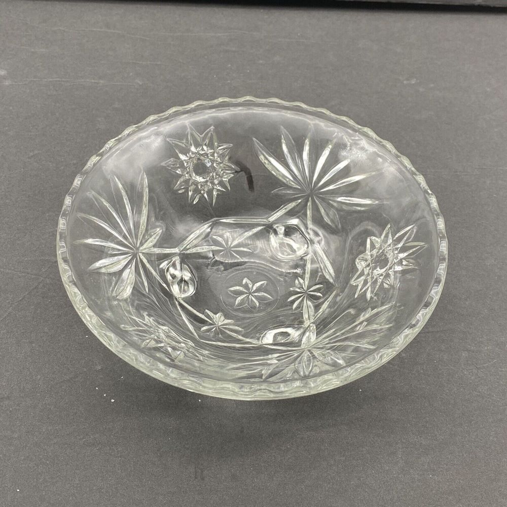 Vintage Anchor Hocking Glass Candy Dish Three Footed Starburst Scalloped Rim